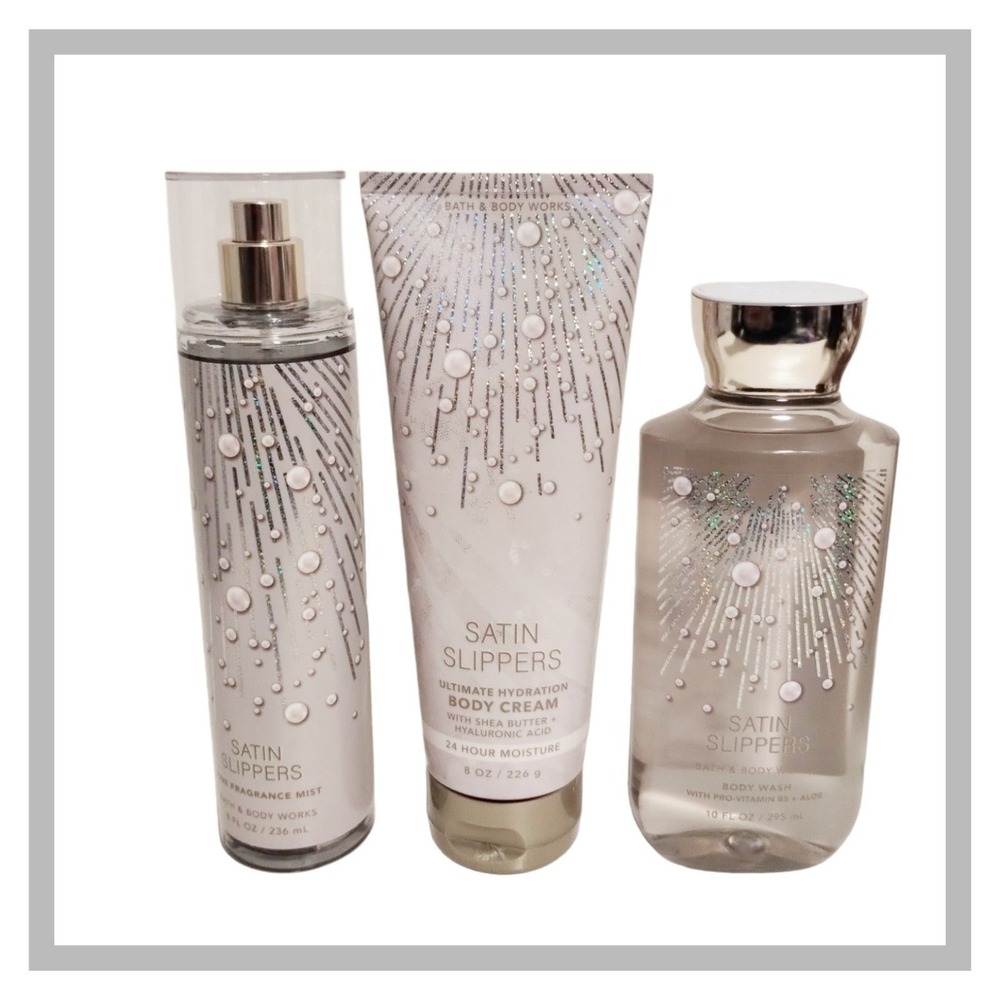 3 Bath and Body Works SATIN SLIPPERS Mist, Gel, & Hydrating‎ Cream DISCONTINUED